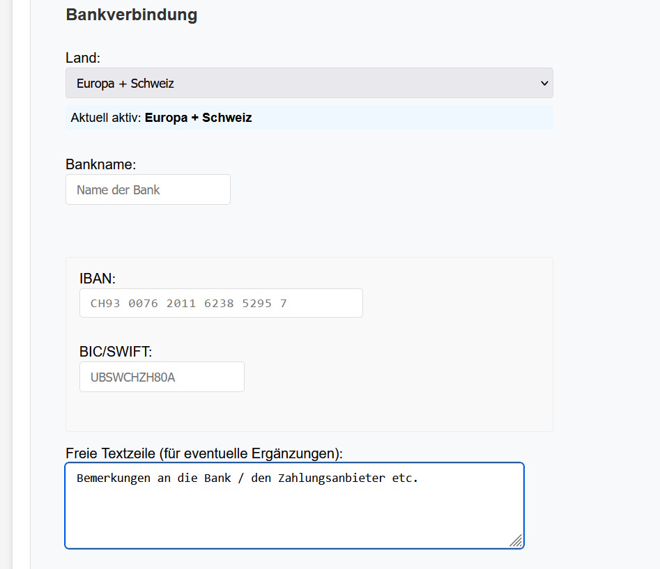 Capture d'écran Coordonnées bancaires
